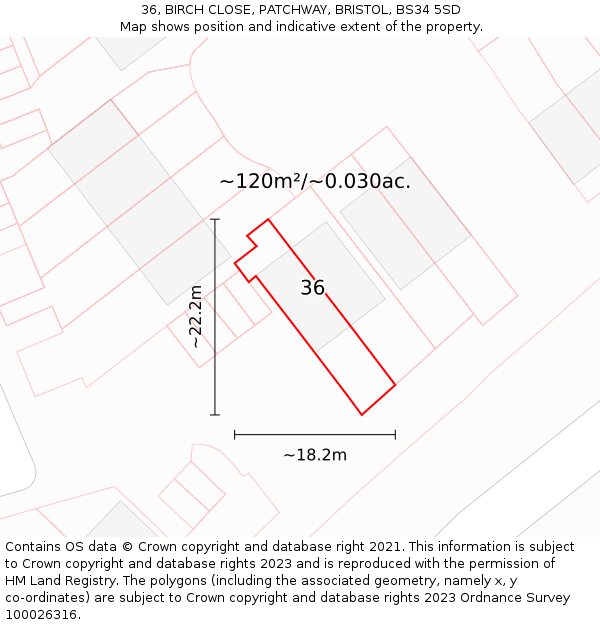 36, BIRCH CLOSE, PATCHWAY, BRISTOL, BS34 5SD: Plot and title map