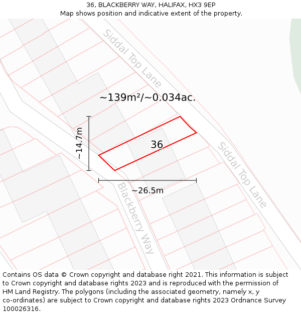 36, BLACKBERRY WAY, HALIFAX, HX3 9EP: Plot and title map