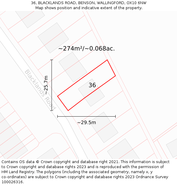 36, BLACKLANDS ROAD, BENSON, WALLINGFORD, OX10 6NW: Plot and title map