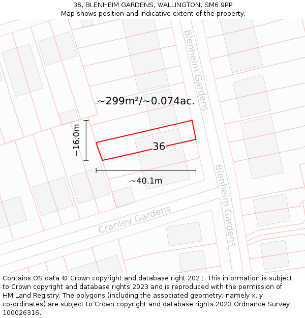 36, BLENHEIM GARDENS, WALLINGTON, SM6 9PP: Plot and title map