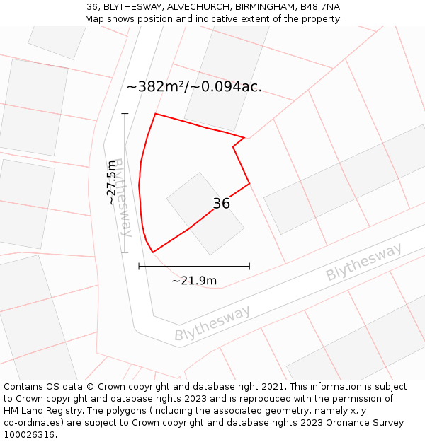 36, BLYTHESWAY, ALVECHURCH, BIRMINGHAM, B48 7NA: Plot and title map