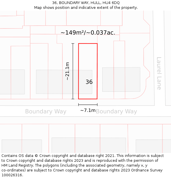 36, BOUNDARY WAY, HULL, HU4 6DQ: Plot and title map