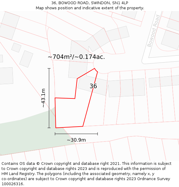 36, BOWOOD ROAD, SWINDON, SN1 4LP: Plot and title map