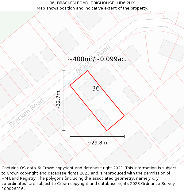 36, BRACKEN ROAD, BRIGHOUSE, HD6 2HX: Plot and title map