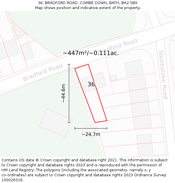 36, BRADFORD ROAD, COMBE DOWN, BATH, BA2 5BX: Plot and title map