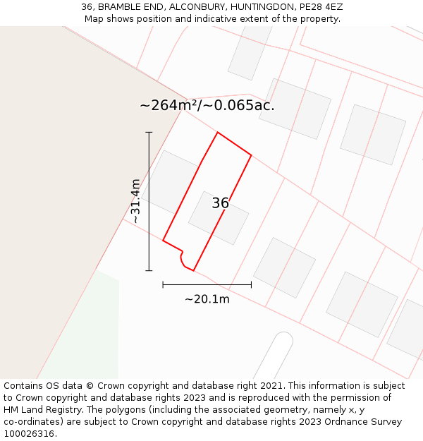 36, BRAMBLE END, ALCONBURY, HUNTINGDON, PE28 4EZ: Plot and title map