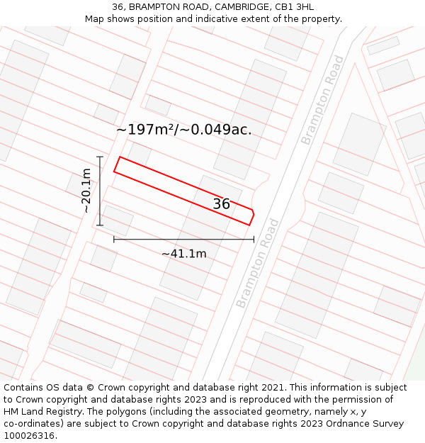 36, BRAMPTON ROAD, CAMBRIDGE, CB1 3HL: Plot and title map