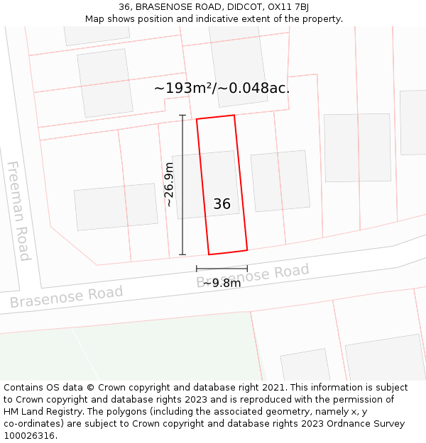 36, BRASENOSE ROAD, DIDCOT, OX11 7BJ: Plot and title map