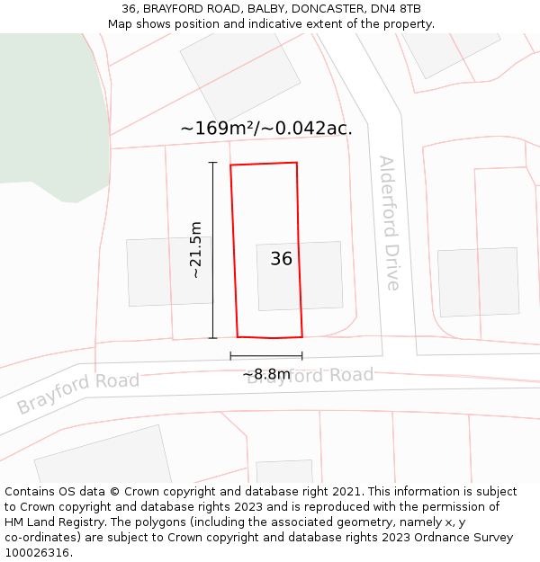 36, BRAYFORD ROAD, BALBY, DONCASTER, DN4 8TB: Plot and title map