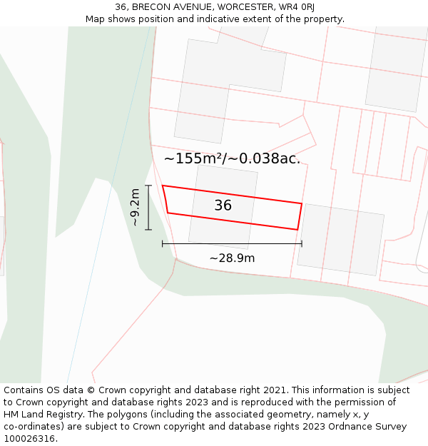 36, BRECON AVENUE, WORCESTER, WR4 0RJ: Plot and title map