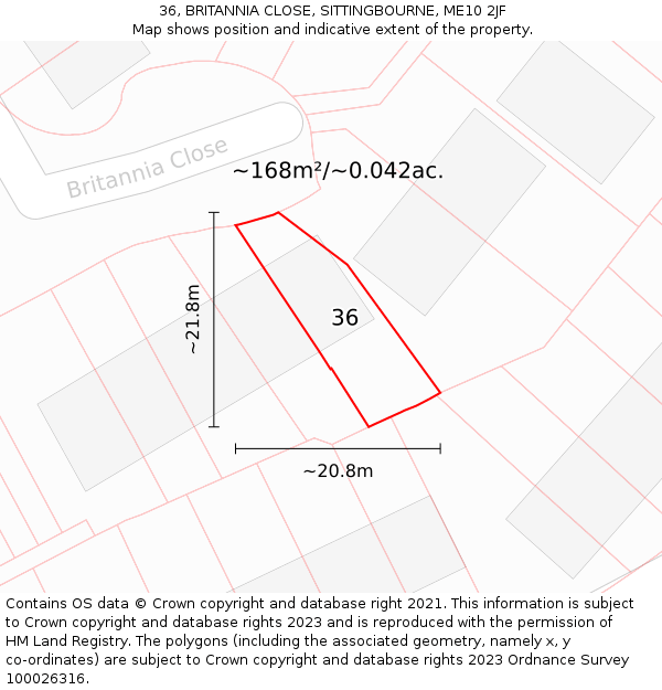 36, BRITANNIA CLOSE, SITTINGBOURNE, ME10 2JF: Plot and title map