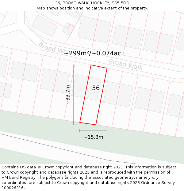 36, BROAD WALK, HOCKLEY, SS5 5DD: Plot and title map