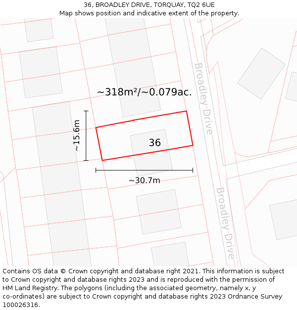 36, BROADLEY DRIVE, TORQUAY, TQ2 6UE: Plot and title map