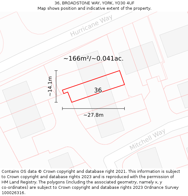 36, BROADSTONE WAY, YORK, YO30 4UF: Plot and title map