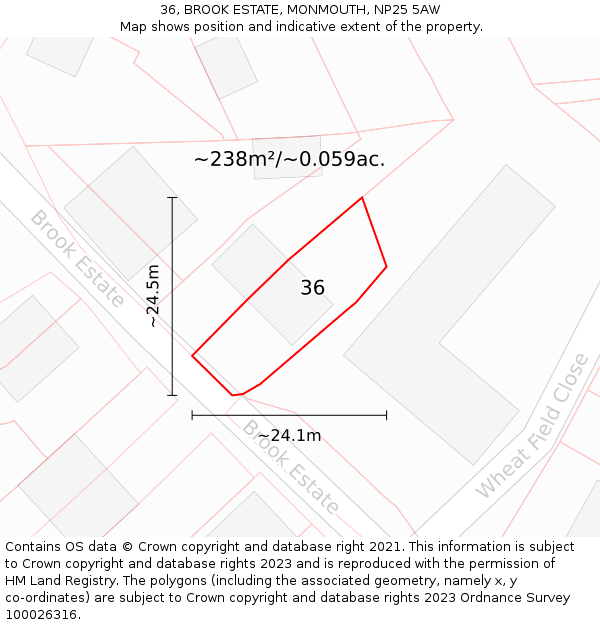 36, BROOK ESTATE, MONMOUTH, NP25 5AW: Plot and title map