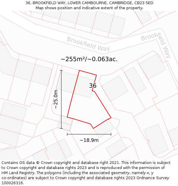 36, BROOKFIELD WAY, LOWER CAMBOURNE, CAMBRIDGE, CB23 5ED: Plot and title map