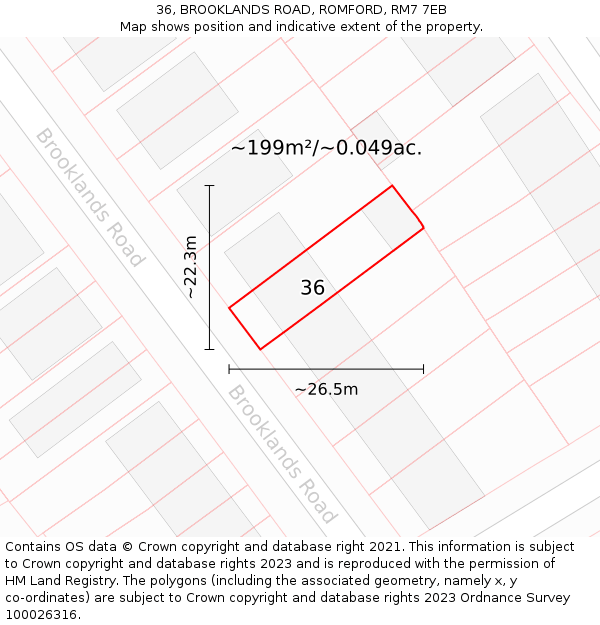 36, BROOKLANDS ROAD, ROMFORD, RM7 7EB: Plot and title map