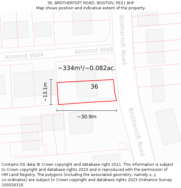 36, BROTHERTOFT ROAD, BOSTON, PE21 8HF: Plot and title map