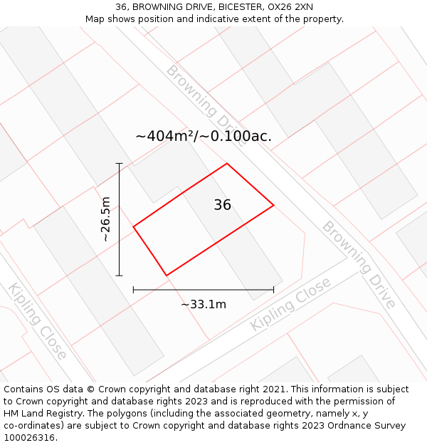 36, BROWNING DRIVE, BICESTER, OX26 2XN: Plot and title map