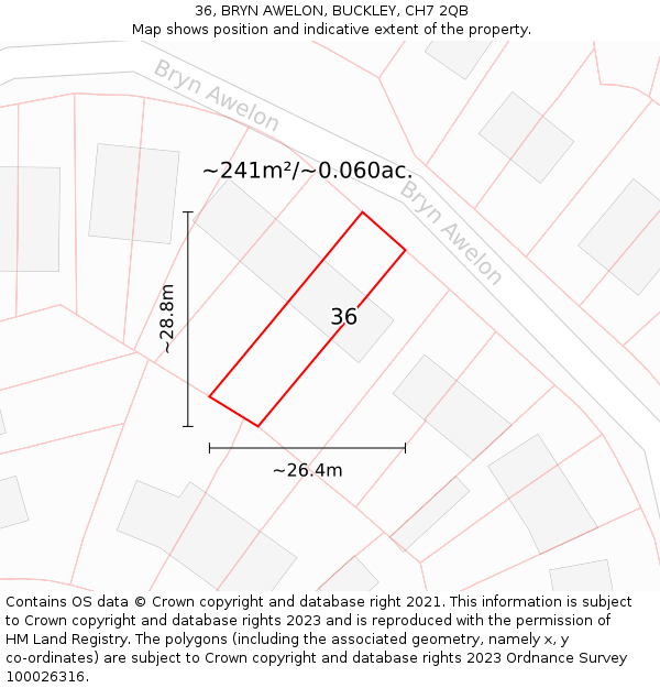 36, BRYN AWELON, BUCKLEY, CH7 2QB: Plot and title map