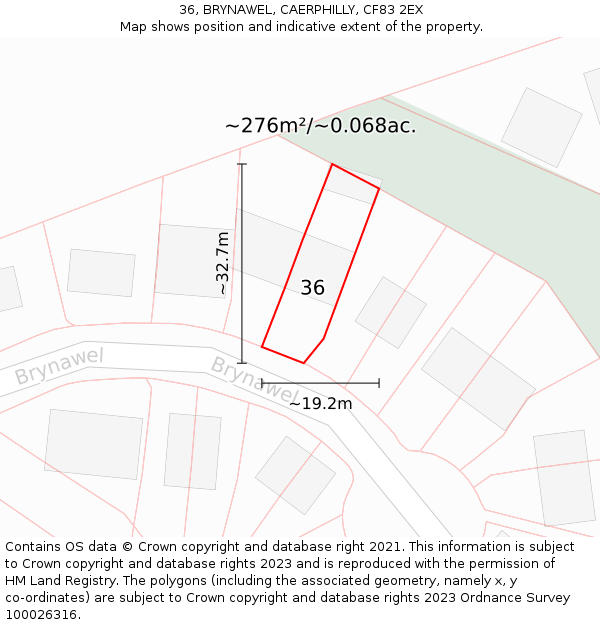 36, BRYNAWEL, CAERPHILLY, CF83 2EX: Plot and title map