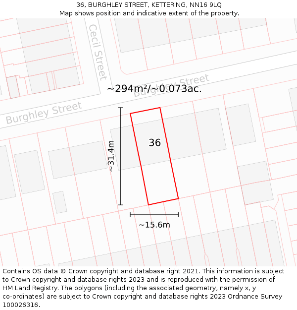 36, BURGHLEY STREET, KETTERING, NN16 9LQ: Plot and title map