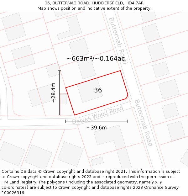 36, BUTTERNAB ROAD, HUDDERSFIELD, HD4 7AR: Plot and title map