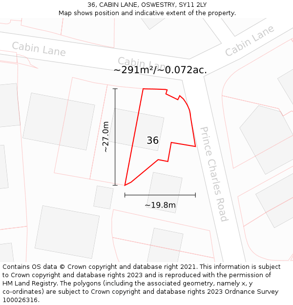 36, CABIN LANE, OSWESTRY, SY11 2LY: Plot and title map