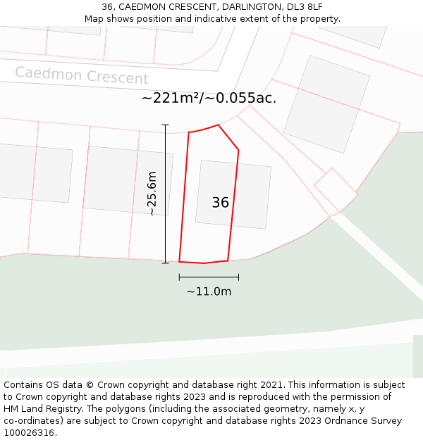 36, CAEDMON CRESCENT, DARLINGTON, DL3 8LF: Plot and title map