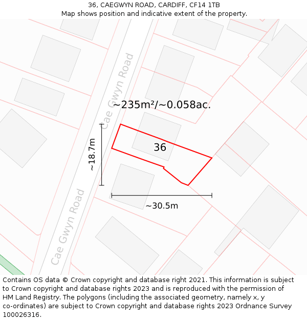 36, CAEGWYN ROAD, CARDIFF, CF14 1TB: Plot and title map