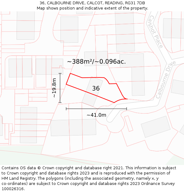 36, CALBOURNE DRIVE, CALCOT, READING, RG31 7DB: Plot and title map