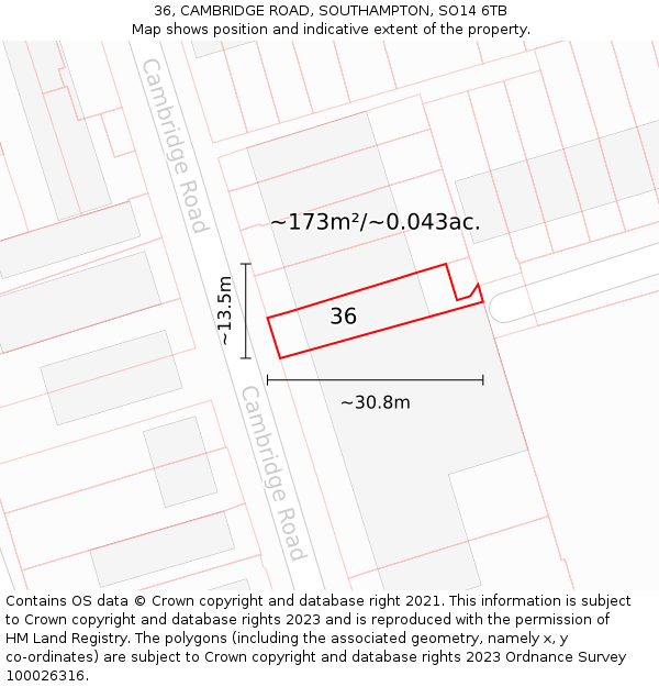 36, CAMBRIDGE ROAD, SOUTHAMPTON, SO14 6TB: Plot and title map