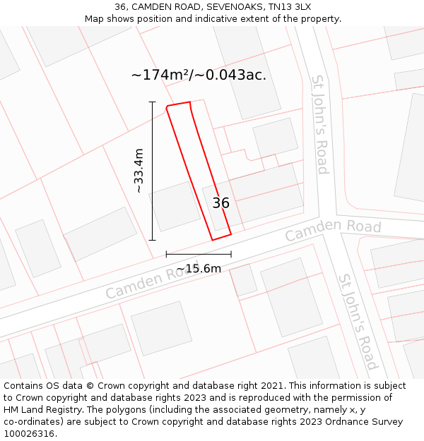 36, CAMDEN ROAD, SEVENOAKS, TN13 3LX: Plot and title map