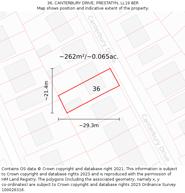 36, CANTERBURY DRIVE, PRESTATYN, LL19 8ER: Plot and title map