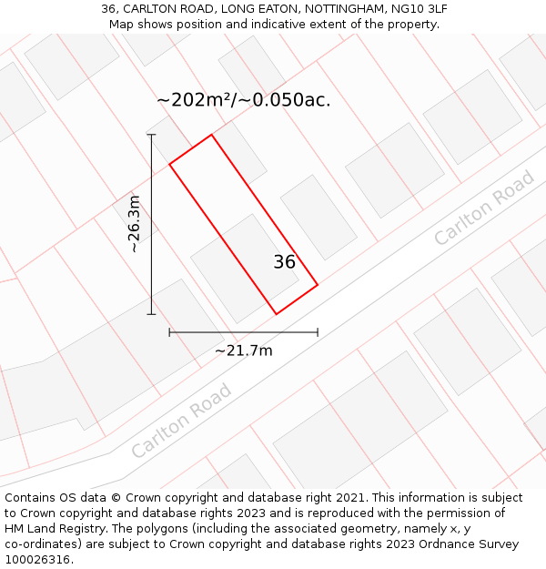 36, CARLTON ROAD, LONG EATON, NOTTINGHAM, NG10 3LF: Plot and title map