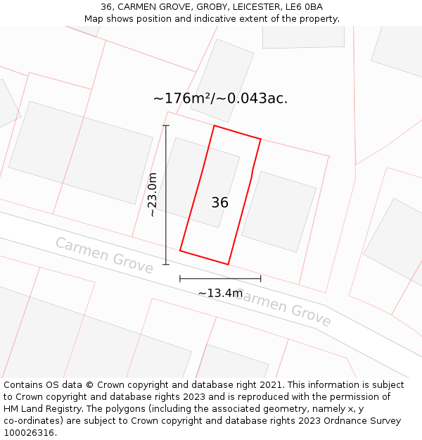 36, CARMEN GROVE, GROBY, LEICESTER, LE6 0BA: Plot and title map