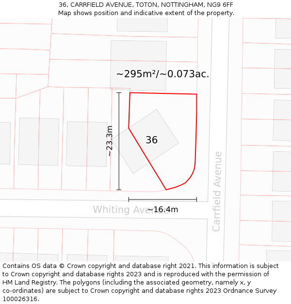 36, CARRFIELD AVENUE, TOTON, NOTTINGHAM, NG9 6FF: Plot and title map