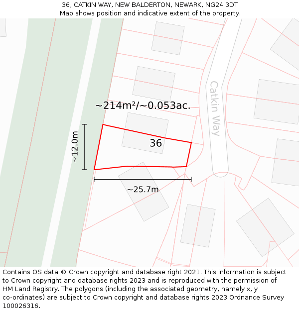 36, CATKIN WAY, NEW BALDERTON, NEWARK, NG24 3DT: Plot and title map