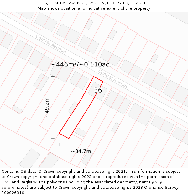 36, CENTRAL AVENUE, SYSTON, LEICESTER, LE7 2EE: Plot and title map