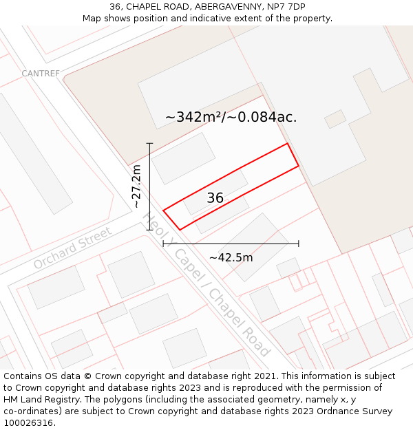 36, CHAPEL ROAD, ABERGAVENNY, NP7 7DP: Plot and title map