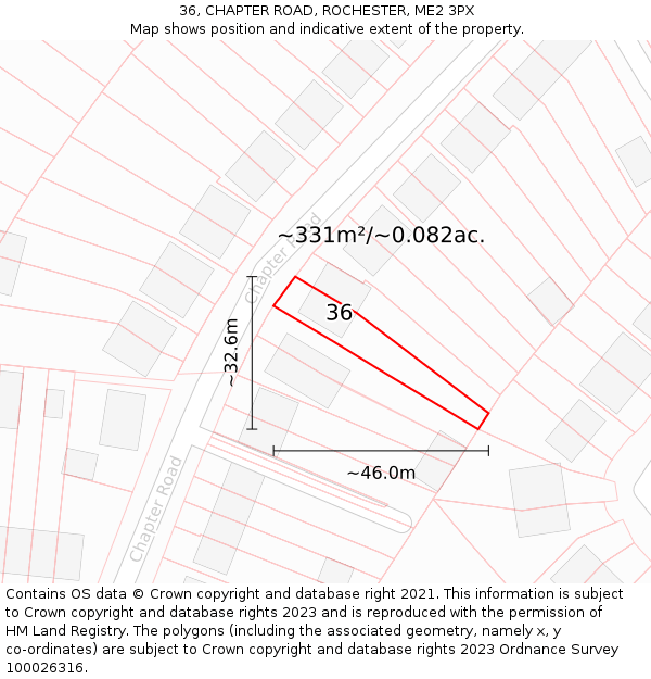 36, CHAPTER ROAD, ROCHESTER, ME2 3PX: Plot and title map