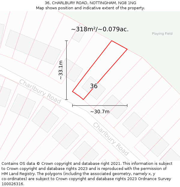 36, CHARLBURY ROAD, NOTTINGHAM, NG8 1NG: Plot and title map