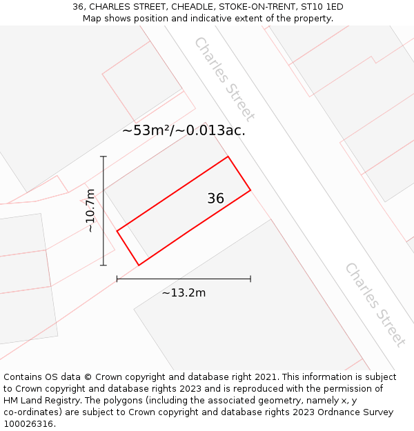 36, CHARLES STREET, CHEADLE, STOKE-ON-TRENT, ST10 1ED: Plot and title map