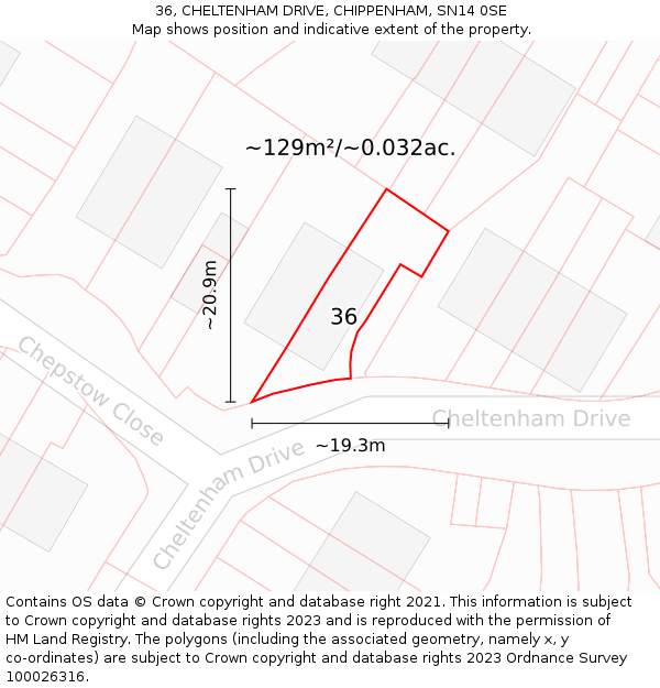 36, CHELTENHAM DRIVE, CHIPPENHAM, SN14 0SE: Plot and title map
