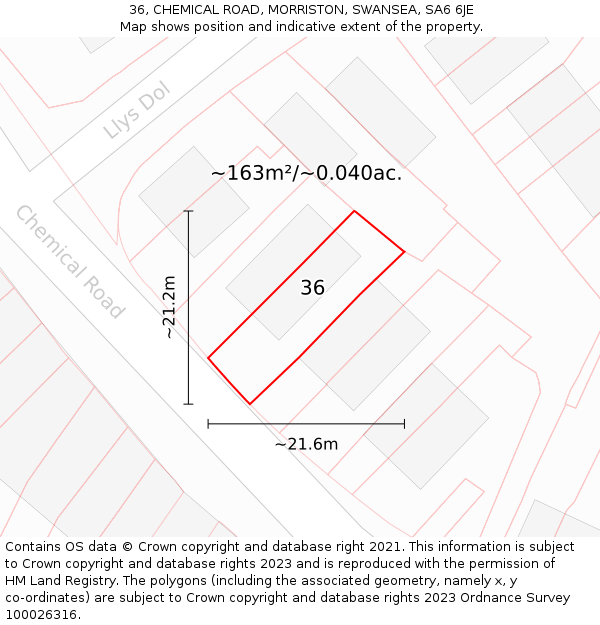 36, CHEMICAL ROAD, MORRISTON, SWANSEA, SA6 6JE: Plot and title map