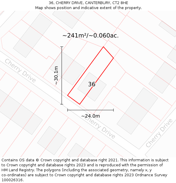 36, CHERRY DRIVE, CANTERBURY, CT2 8HE: Plot and title map