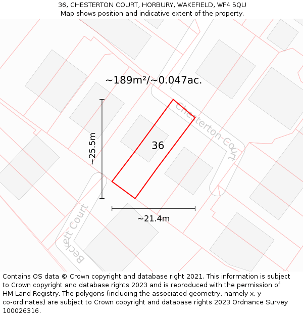 36, CHESTERTON COURT, HORBURY, WAKEFIELD, WF4 5QU: Plot and title map