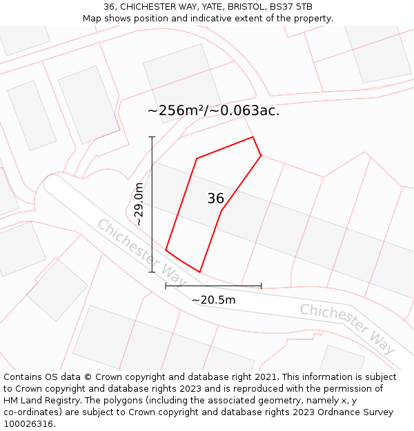 36, CHICHESTER WAY, YATE, BRISTOL, BS37 5TB: Plot and title map