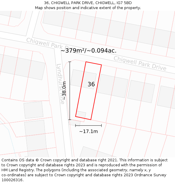 36, CHIGWELL PARK DRIVE, CHIGWELL, IG7 5BD: Plot and title map