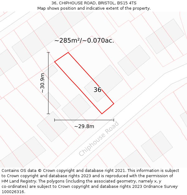 36, CHIPHOUSE ROAD, BRISTOL, BS15 4TS: Plot and title map